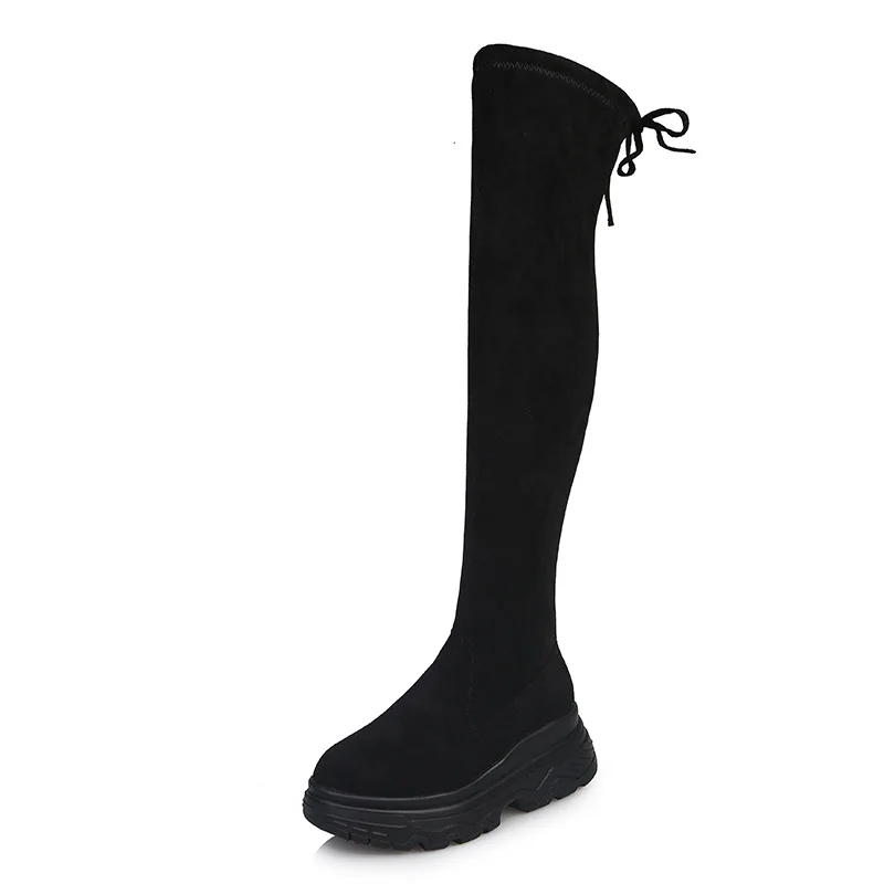 Cena Kobiety elastyczne długie buty moda na kolanach długie płaskie buty zwiększone kliny damskie buty wiosna jesień zima kobiety buty