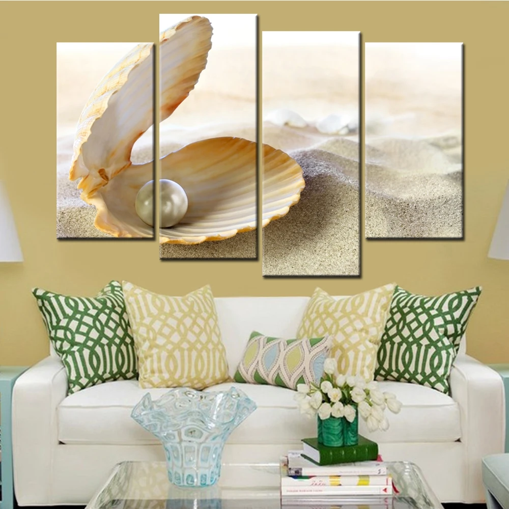 

4 Panel Mussels Pearl Shell Wall Modular Painting Canvas for Living Room Posters and Prints Modern Nordic Unframed Free Shipping