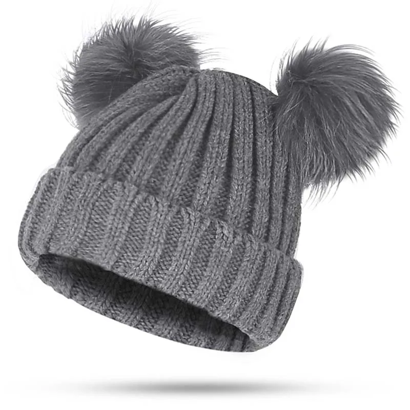 winter hat with 2 pom poms