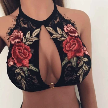 

2018 Fashion Women Lady Lace Floral Embroiedry Tanks Top Short Tops Lace Up Crop Tops S-XL size Hot Sales