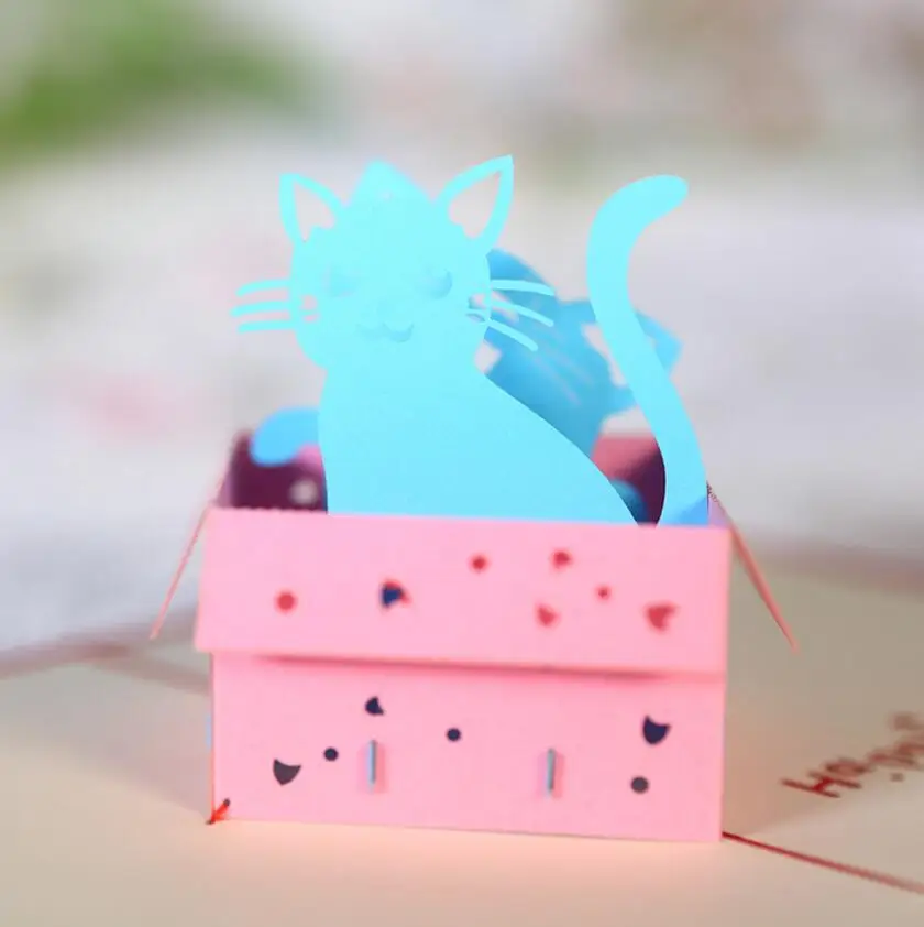 10pcs 3d Creative Cat In Box Handmade Kirigami Origami Wedding Party Baby Shower Invitation Cards Greeding Birthday Postcard Aliexpress