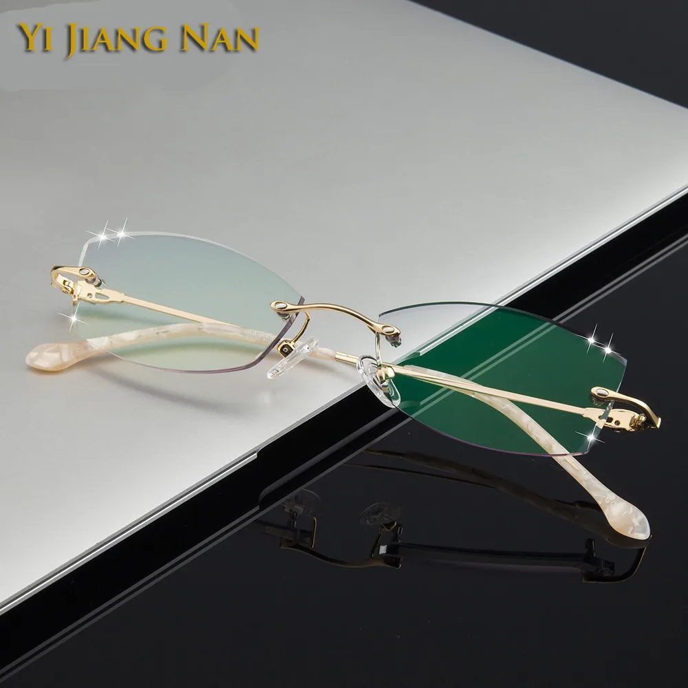 Diamond Glasses Elegant Pure Titanium Women Eyeglasses Tint Lenses With