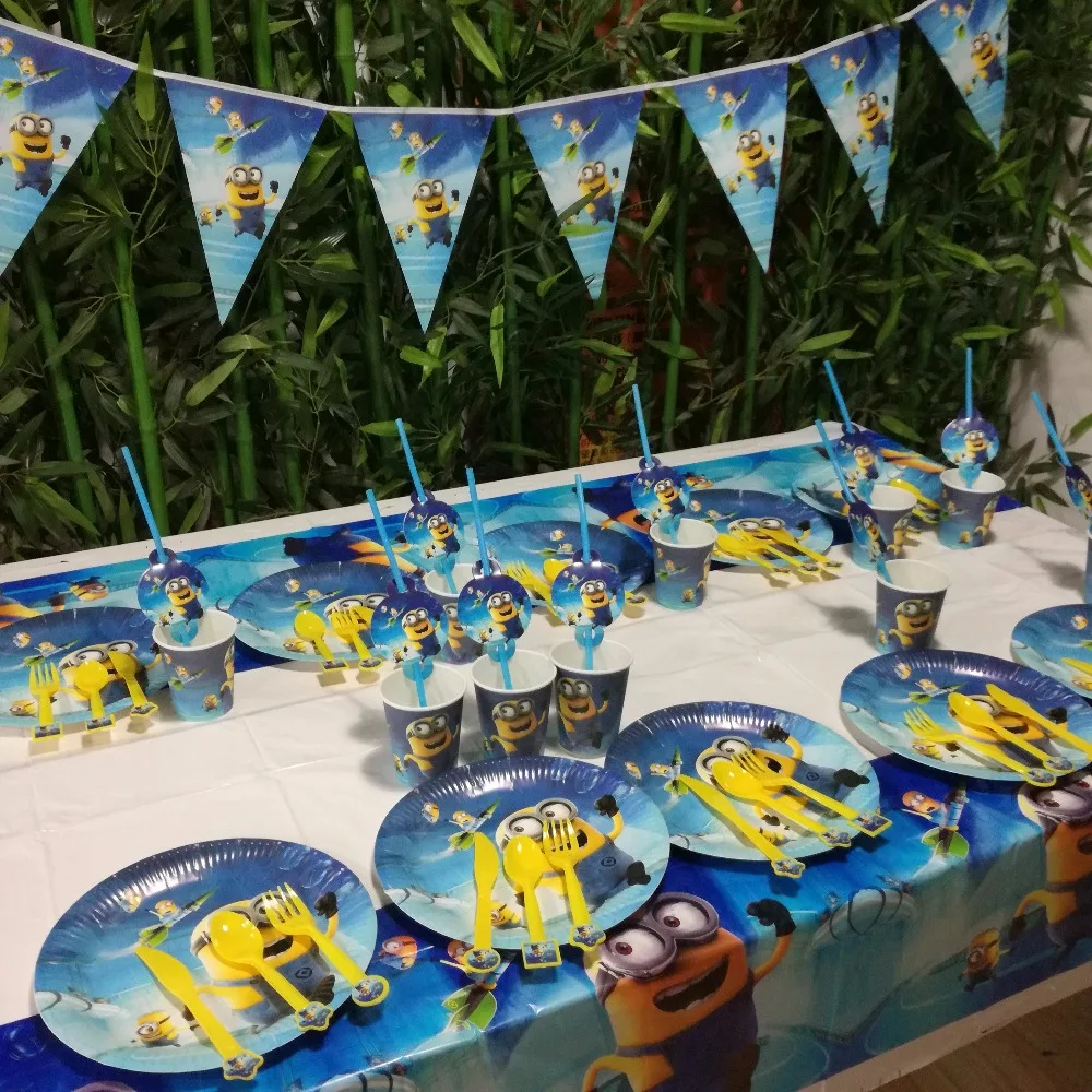 Buy 62pcs Minions Party Supplies Plate/Cup/Flags