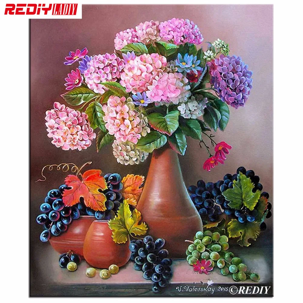 

Needlework DIY Diamond Painting Cross Stitch Grapes & Hydrangea Diamond Embroidery Beads Crystal Round Rhinestone Mosaic Picture