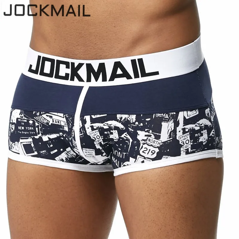 JOCKMAIL модные боксеры для мужчин Cueca лоскутное с принтом Боксеры Трусы с отдельной секцией для пениса забавные трусы Мужское нижнее белье боксеры бренд