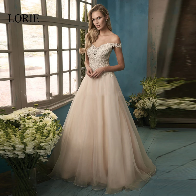 

LORIE Off the Shoulder A-Line Wedding Dress Elegant Lace Appliqued with Tulle Bride Dresses Court Train Custom vestido de novia