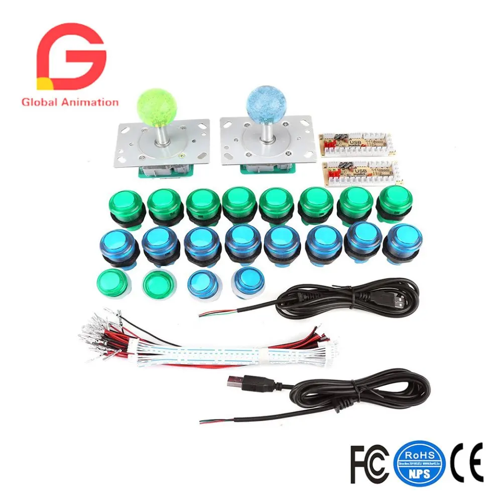 

20 DIY LED Illuminated Arcade Game Buttons + 2 Arcade Joysticks + 2 USB Encoder Kit Game Parts Set For Arcade Games Machine