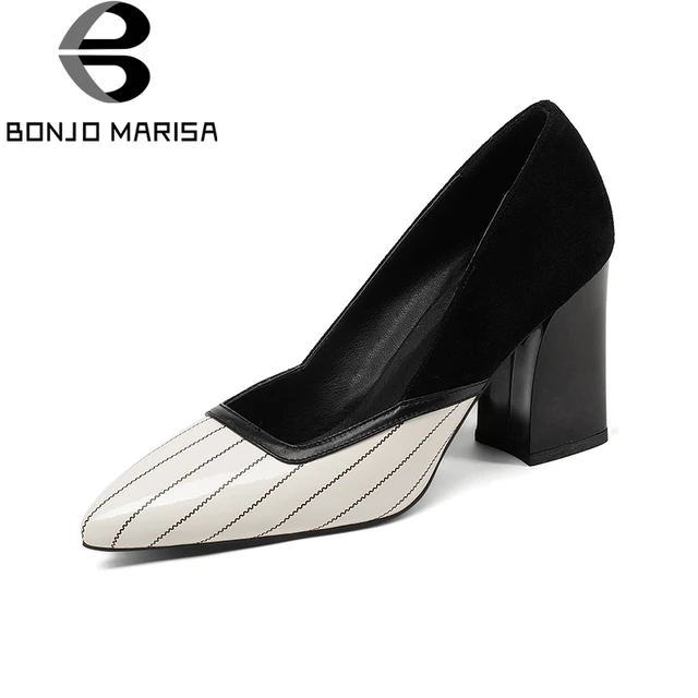 Bonjnomarisa 2018 Genuine Leather Pointed Toe Slip On Women Shoes Bonjnomarisa 2018 Genuine Leather Pointed Toe Slip On Women Shoes Woman Square High Heels Red Office