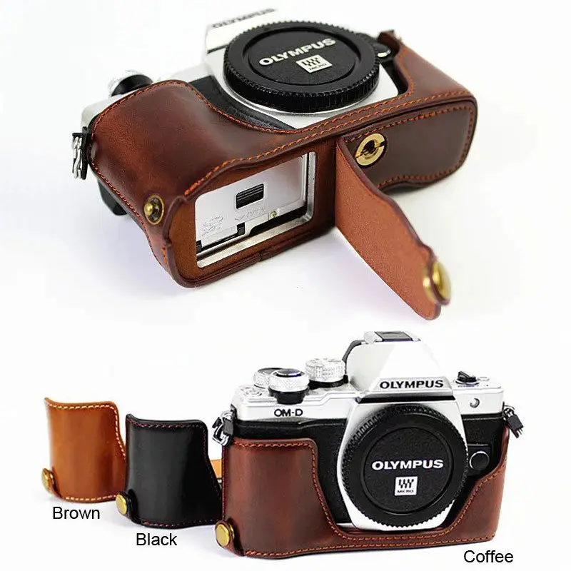 Semi cáscara estuche de cámara Olympus e-m5 II bolsa estuche imitación cuero negro cc1794a
