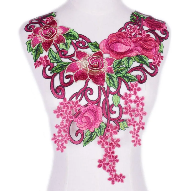 

1pc Rose Pink Embroidery Collar Venise Floral Embroidered Applique Lace Neckline Collar Garment Accessories Scrapbooking