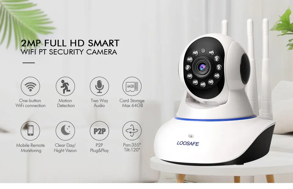 LOOSAFE 2.0MP HD wifi ip-камера домашняя камера безопасности Беспроводная внутренняя ИК-камера ночная версия PTZ cam детский монитор