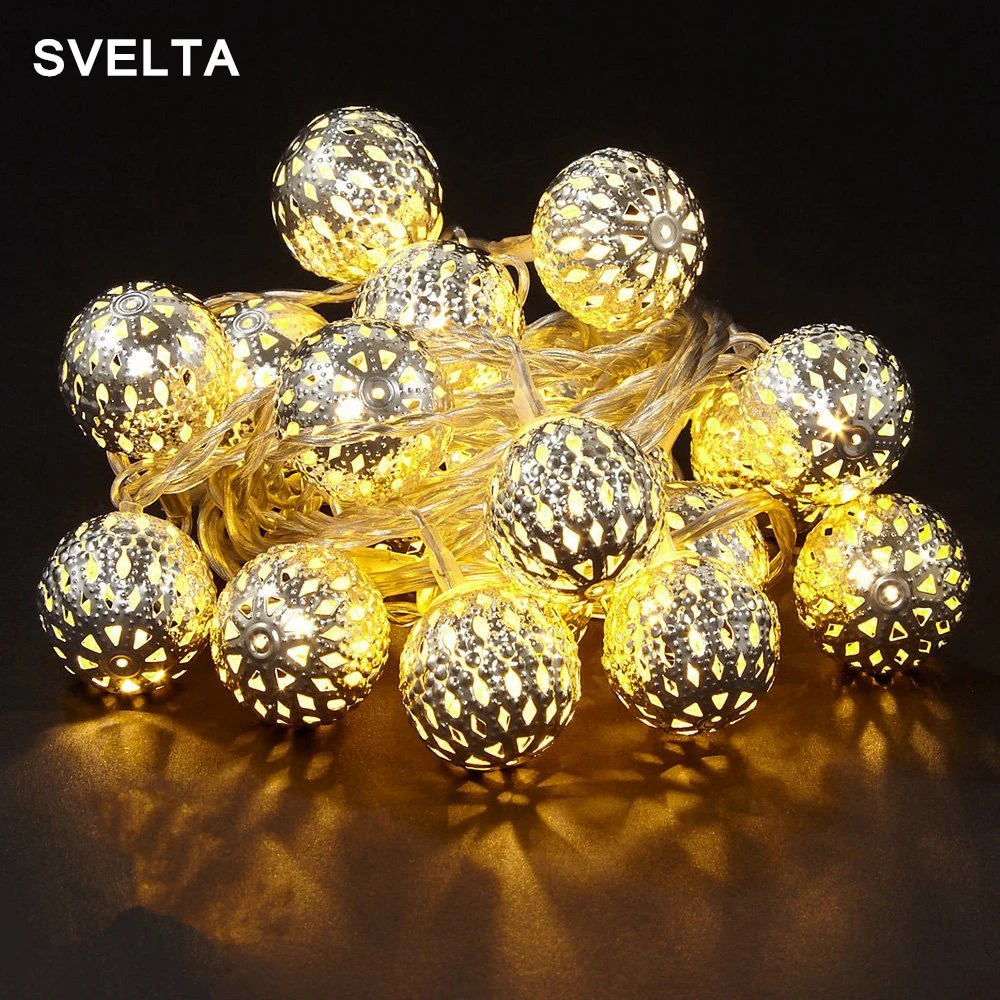 

SVELTA 10 20 40 Bulb LED Iron Ball String Lights Garland Battery Powered Lantern Christmas Holiday Decorations Fairy Light