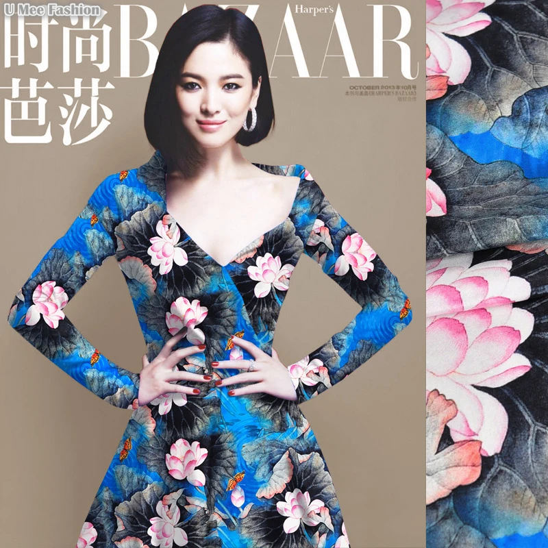 

SCC005 Silk Crepe Crepe /Lotus, Blue/ Silk Fabric Mulberry Silk 90% Silk 10% Spandex Elastic/Width1.16yd Thickness26mm