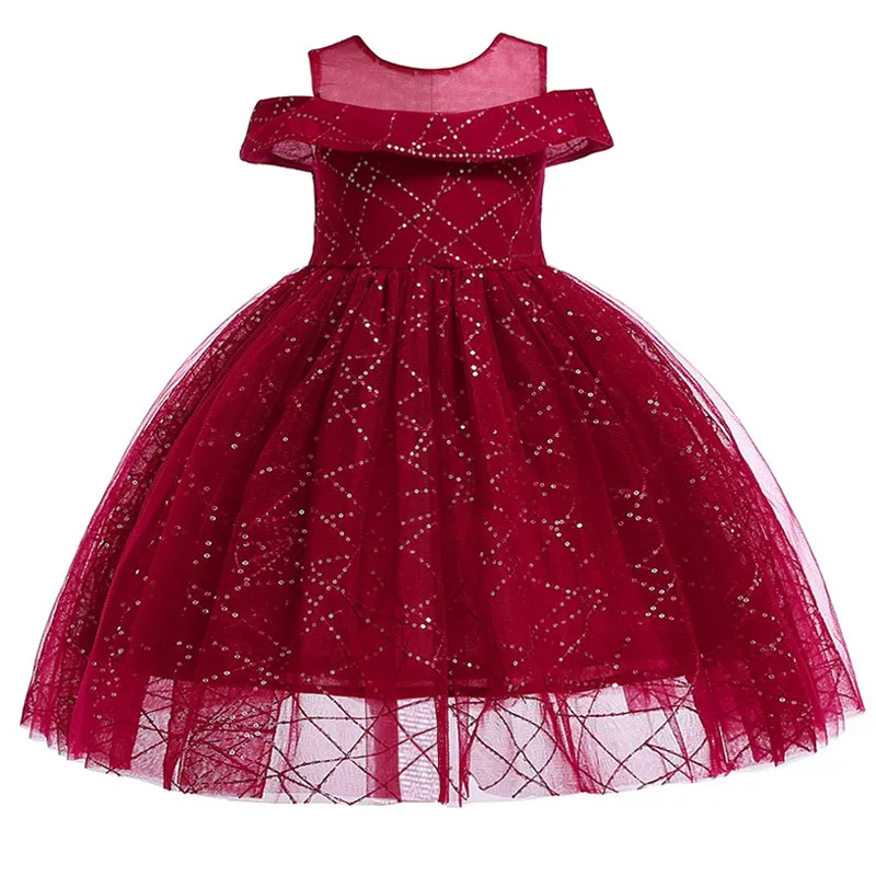 Детские платья для девочек от 2 до 10 лет, пачка с блестками, одежда для детей Элегантные платья винно-Красного цвета для девочек, детский праздничный костюм на день рождения