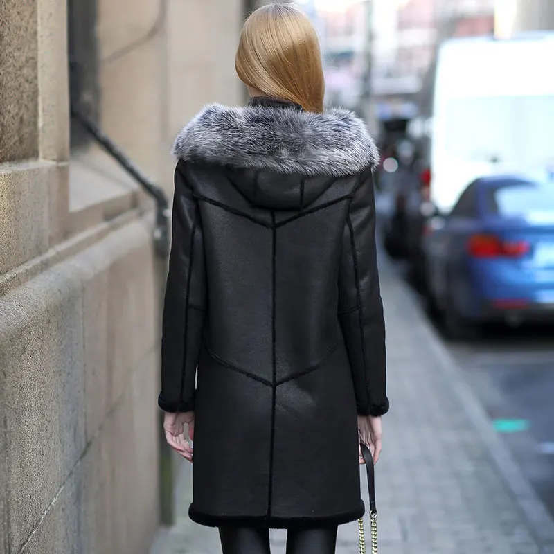 Зимняя Новинка, модная женская одежда с длинным рукавом, утепленная, с капюшоном, из овчины, на молнии, высокое качество, Женское пальто из натуральной кожи CY324