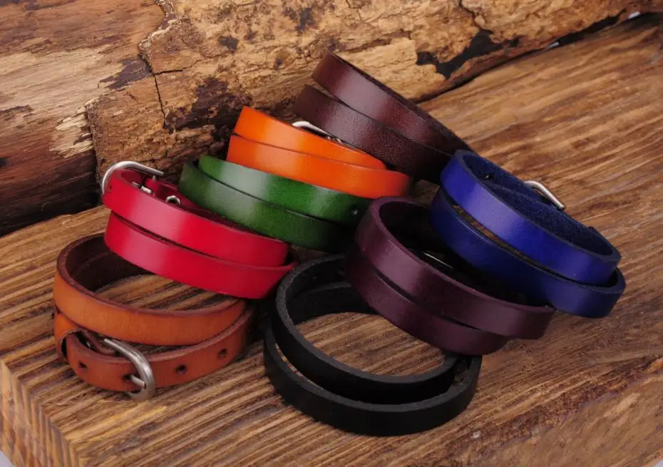 Fivela de Couro Lote Biker Rock Clássico Duplo Envoltório Couro Pulseira Manguito Novo G557 8 pc