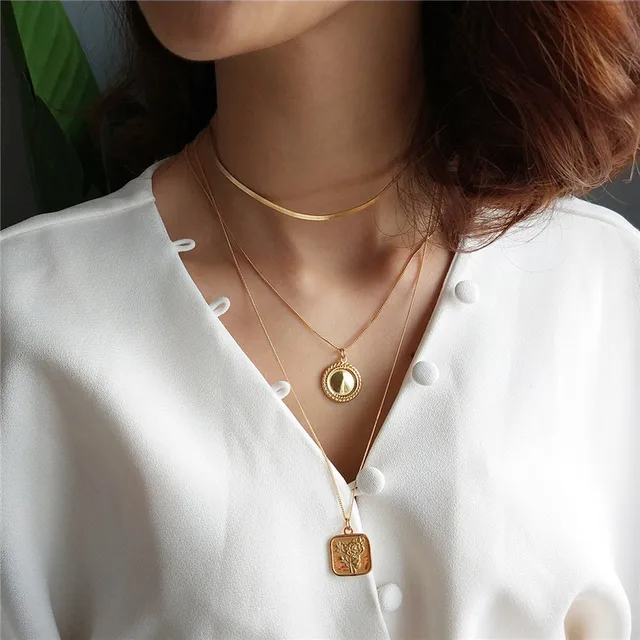 $US $9.31  INZATT 925 Sterling Silver Minimalist Gold Round Square Rose Flower Pendant Necklace Jewelry 45CM 5
