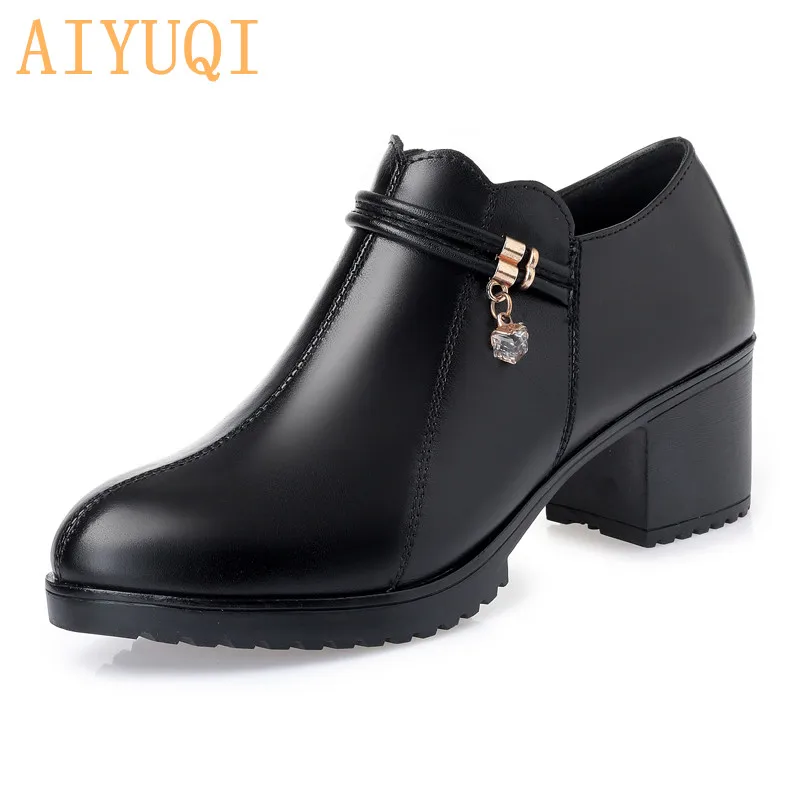 

AIYUQI Women shoes mid heel spring 2019 new genuine leather women shoes , fashion dress shoes women plus size 41 42 43,