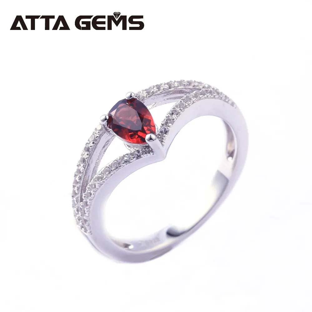 

Natural Red Garnet Sterling Silver Rings for Girls Birthday Gifts Lovely Simple Style Fine Jewelry Top Quality Wholesale Retail