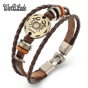 

WarBLade 2019 New 12 Constellations Bracelets Bangles Fashion Punk Leather Bracelet Men Vintage Zodiac Signs Women Wristband
