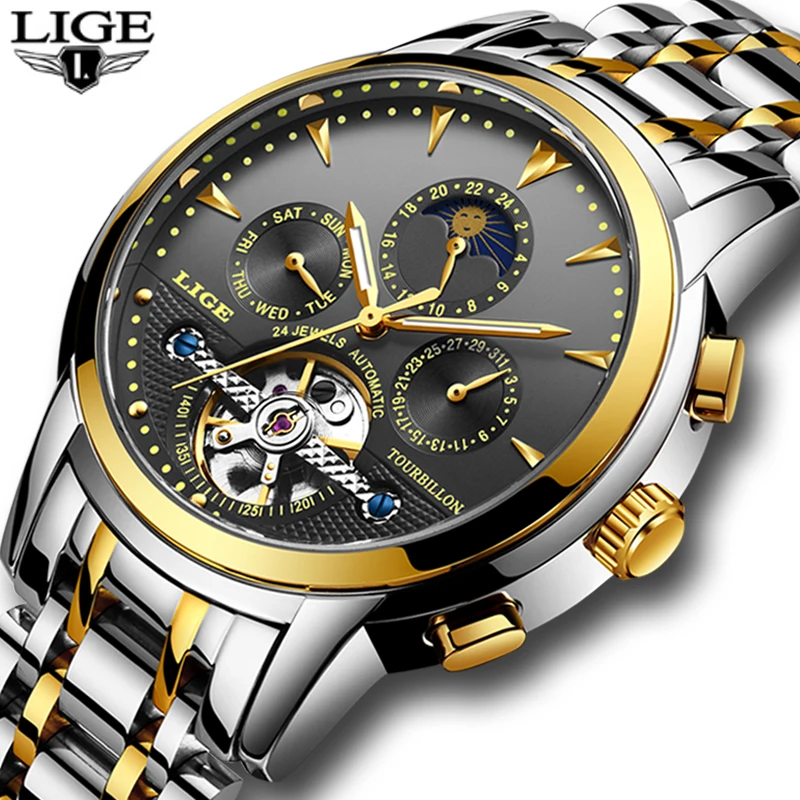 

2018LIGE Mens WatchesTop Brand Luxury Men's Automatic Mechanical Watch Men's Fashion Business Waterproof Watch Relogio Masculino