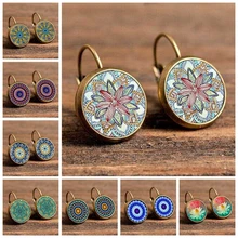 Fashion Charm Mandala Art Picture Earrings Henna Crystal Earrings Yoga Om Symbol Zen Buddhism Glass Earrings for Women Jewelry