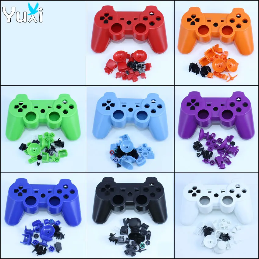 YuXi Full Shell Colour& Chrome Buttons mod kit For Sony PlayStation 3 PS3 Wireless Controller Housing Cover Case Replacement