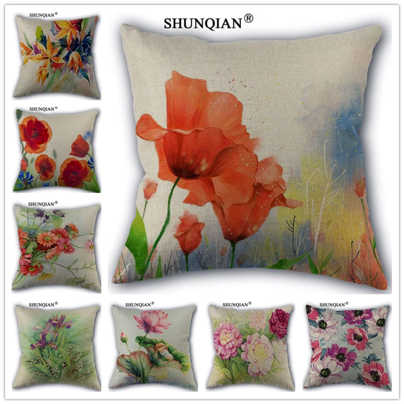 WZ51616 Custom Pillowcase beautiful flower painting Cotton Linen One