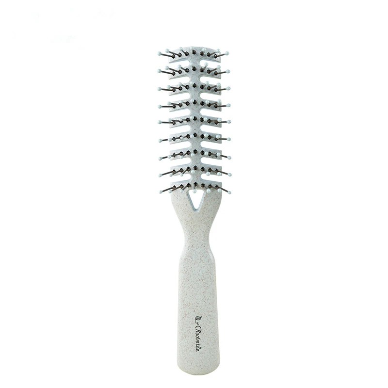 1Pc Fishbone Shape Elastic Comb Teeth Breathable Blowing Fluffy Hair Comb Hairbrush Wheat Straw Pro Styling Hair Vented Brush - Цвет: Blue