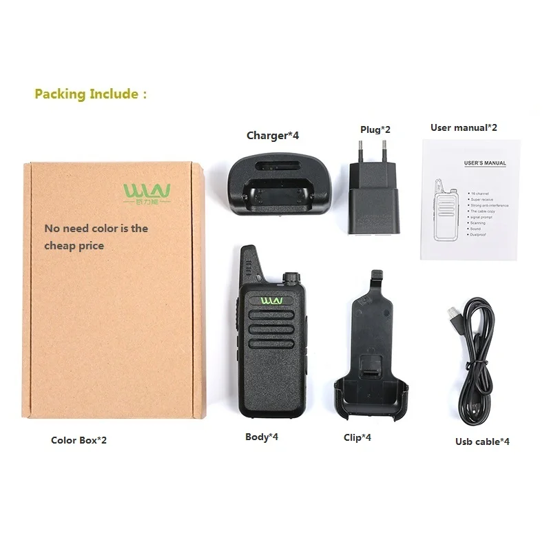 4 шт. WLN KD-C1 мини Wiress Walkie Talkie UHF портативная двухсторонняя радиостанция коммуникатор приемопередатчик ham Радио рация - Цвет: Black with Box