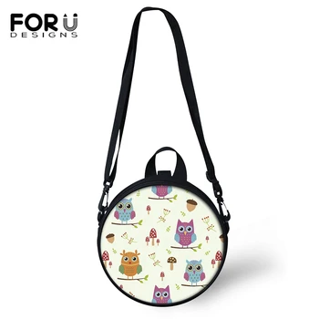 

FORUDESIGNS Kindergarden Baby Round Shape Shoulder Bag Little Owl Pattern Women Messenger Bags Kawaii Animal Girls Circular Bags