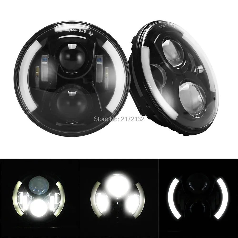 

Promotion! 1pair 7" LED Headlight H4 High/low Lumen Auto Headlight 7inch Headlight Led With Angle Eye For Jeep Wrangler
