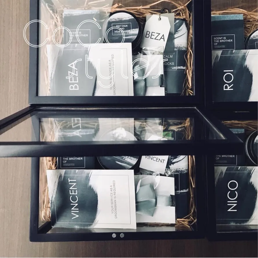 

Cocostyles custom blank high end oblong black frame acrylic gift box for luxury wedding groomsmen gift box