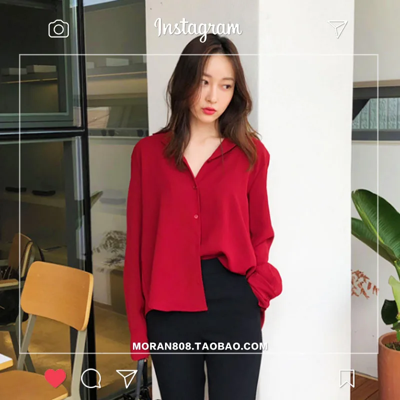 

Recommend Office Lady Red Chiffon Blouse Long Sleeve Shirt Women Top Classic Chemise Femme Chemisier Blusa Mujer Cmaisa