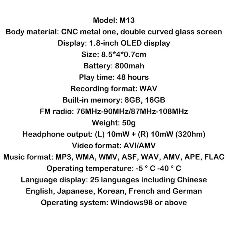 MP4 плеер Bluetooth M13 Bluetooth MP3 мини MP4 без потерь HIFI 5D сенсорный экран портативный MP5 Walkman музыкальный плеер дропшиппинг