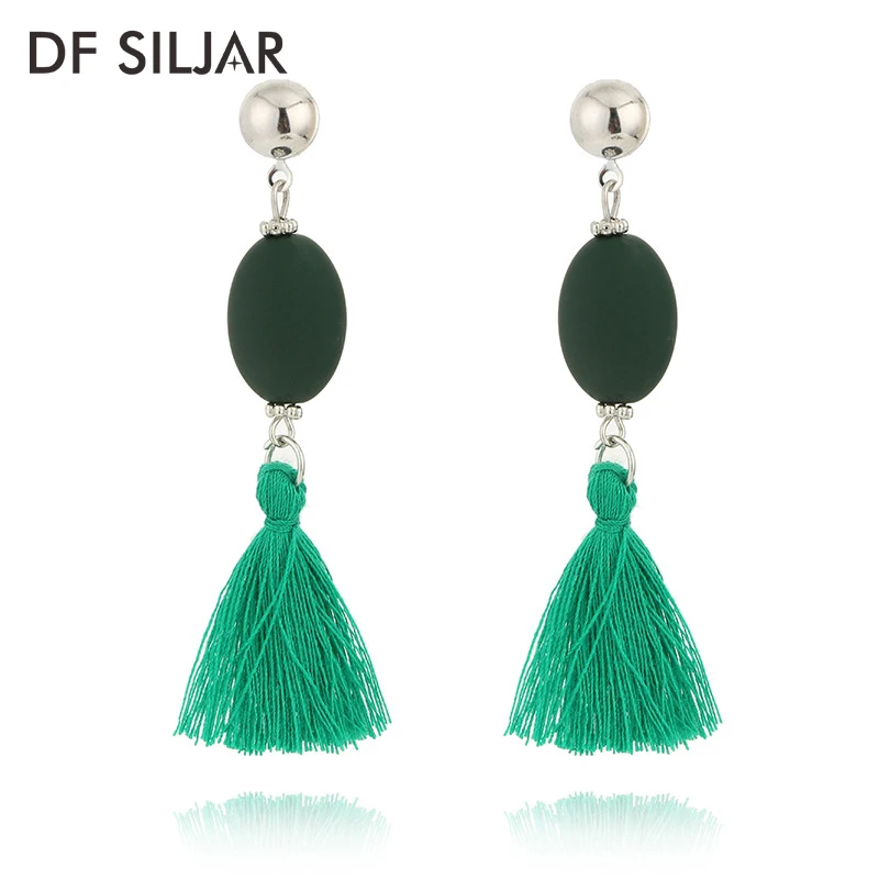 Long Silk Cotton Tassel Earring Summer Bohemian Rubber Beaded Earrings