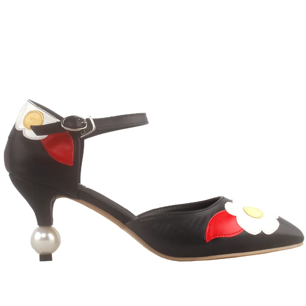 

LF60428 SHOW STORY Retro Flower D-Orsay Ankle Strap Pointed Toe Exquisite Pearl Heel Dress Pump