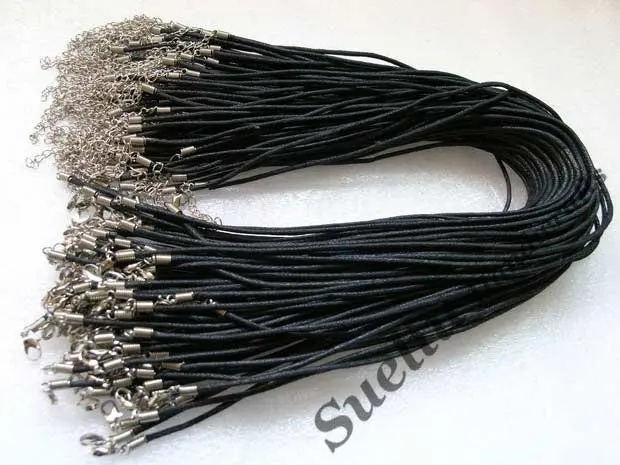 

100pcs 2mm Black Waxed Cotton Necklace Cord With Lobster Clasp -18"