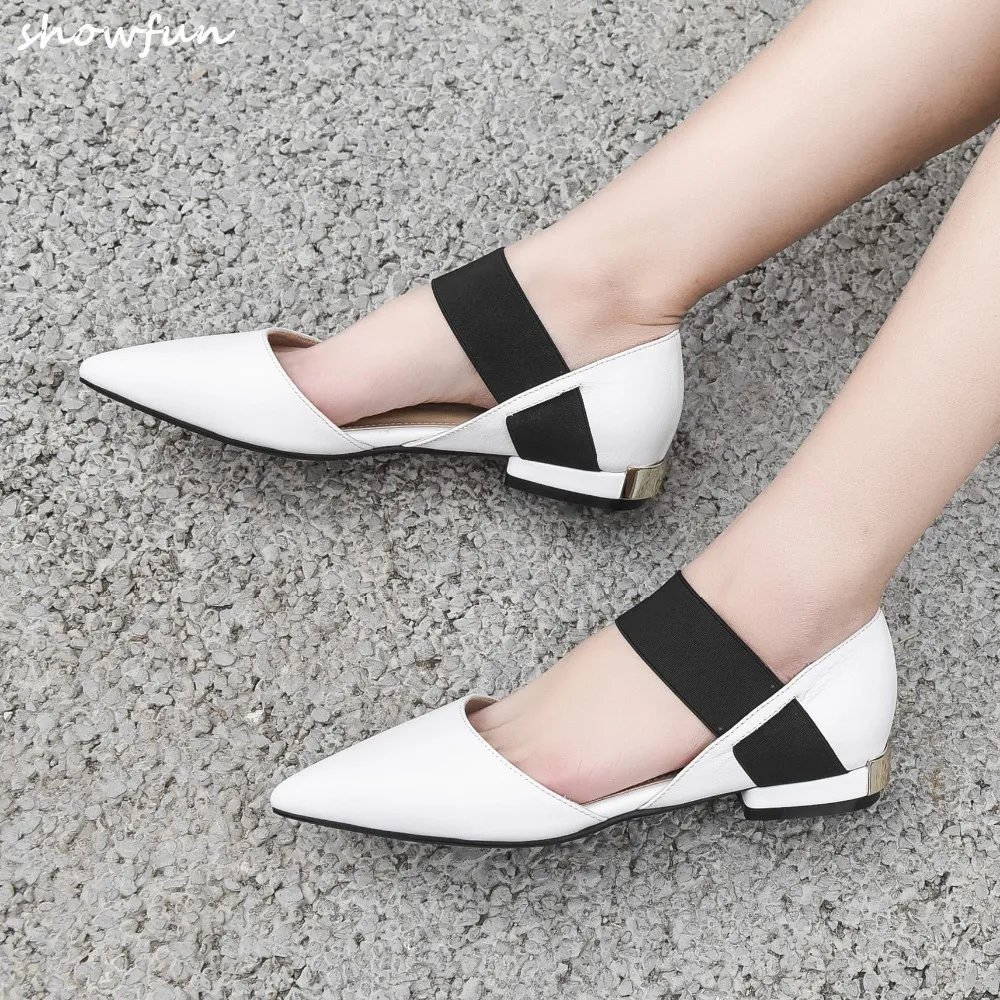 

Plus size 34-43 women's genuine leather elastic slip-on flats sandals high quality summer female pointed toe casual shoes sale