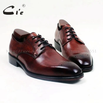

cie Square Toe Lace-Up Hand-Painted Brown Patina Handmade100%Genuine Calf Leather Outsole Breathable Derby Men Flats Shoe D164