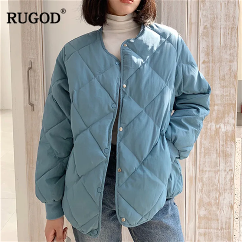 

RUGOD Fashion Solid Thick Winter Coat Women Elegant Diamond Pattern Long Sleeve Parka Jackets Female Cotton-padded Coat Befree