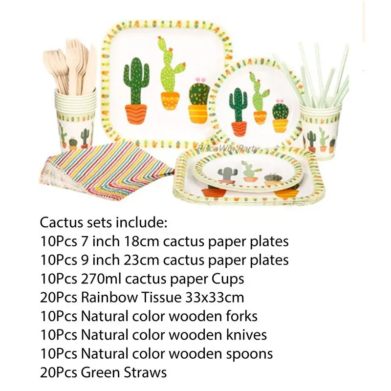 Cactus Party Disposable Party Tableware Birthday Party Decorations Kids Favors Cactus Paper Plates Cups Hawai Party Supplies07