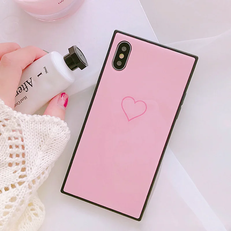 Tfshining 2018 Fashion Glass Love Hearts Phone Case for iphone X 8 8plus 7 7plus 6S6 Plus Hard Pink Black Back Cover Case coque (4)