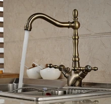 Luxury Antique Bronze Kitchen Faucet Swivel Spout Vessel Sink Mixer Tap Deck Mounted Ceramic Handle