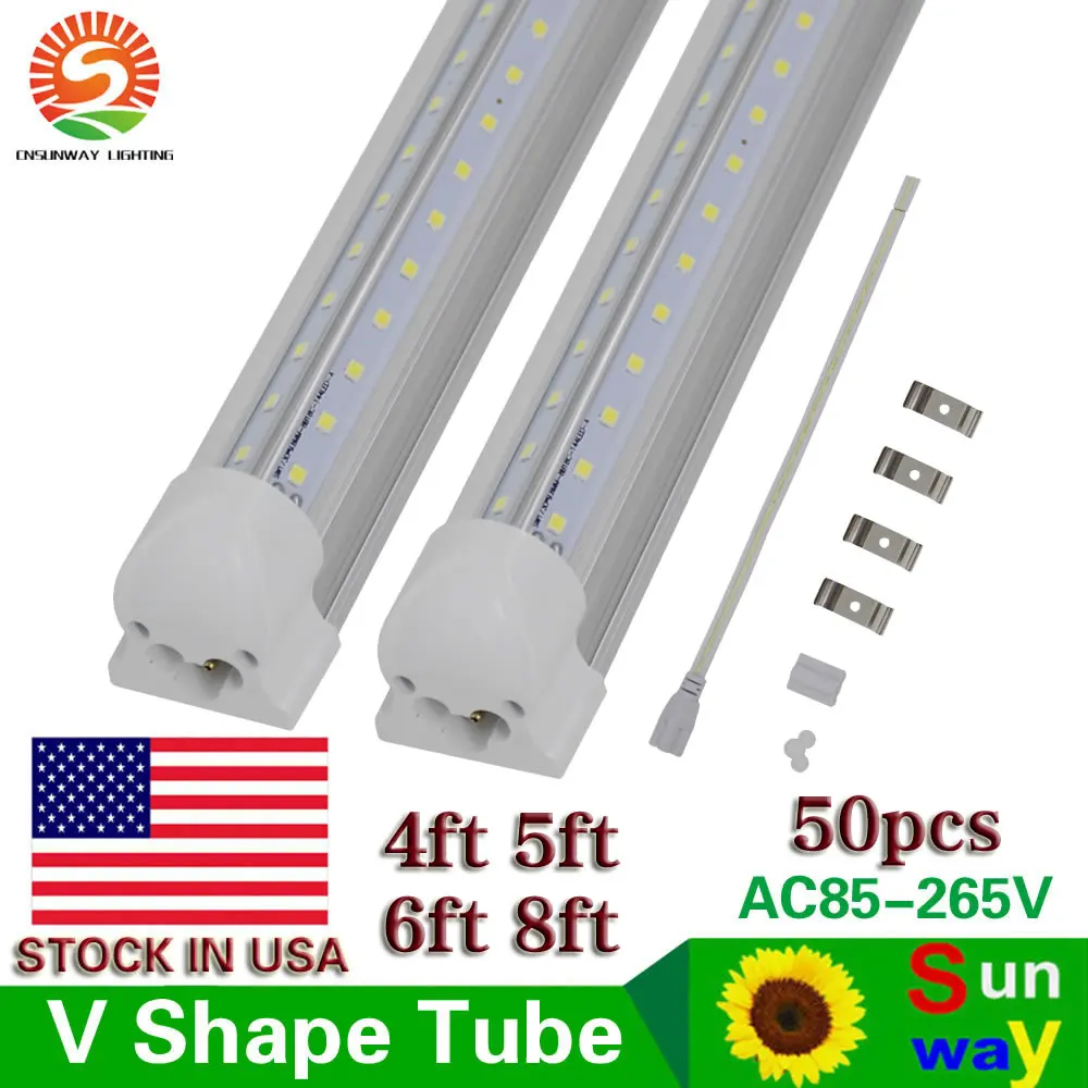 

X50 V-Shaped 4ft 5ft 6ft 8ft Cooler Door Led Tube T8 Integrated Led Tubes Double Sides SMD2835 Led Fluorescent Lights AC 85-265V