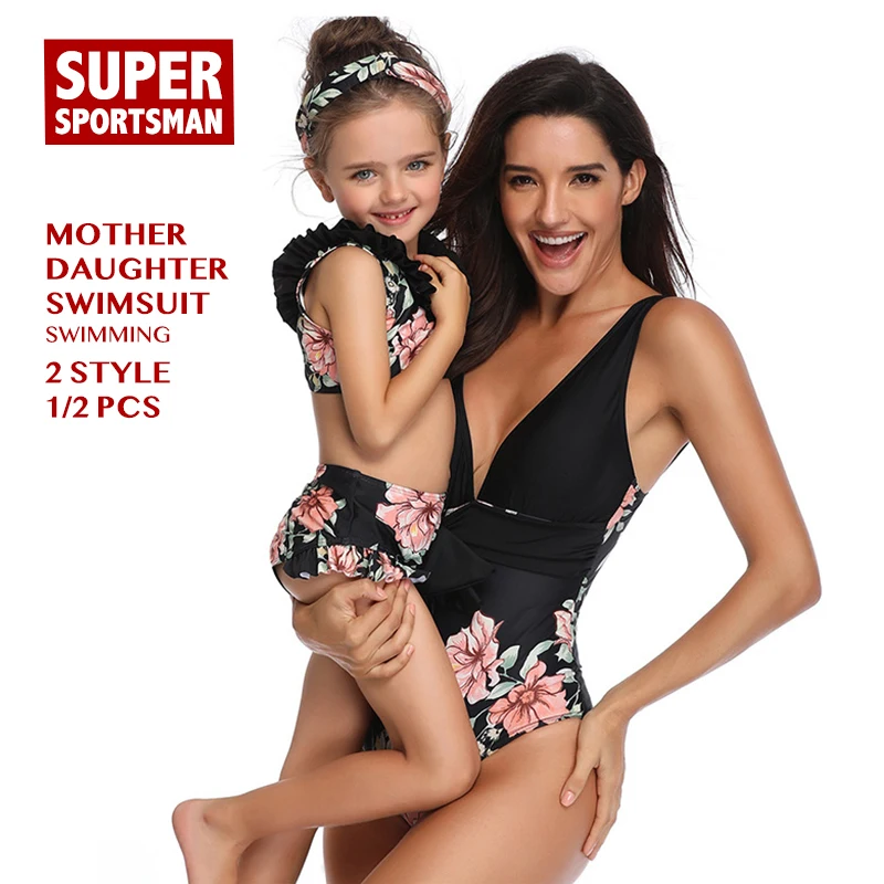 

Baby Girl Floral Swimwear Women Sexy Bikini Kids UV Protection Biquini Mother Daughter Swimsuits Children Bathing Swimming Suits