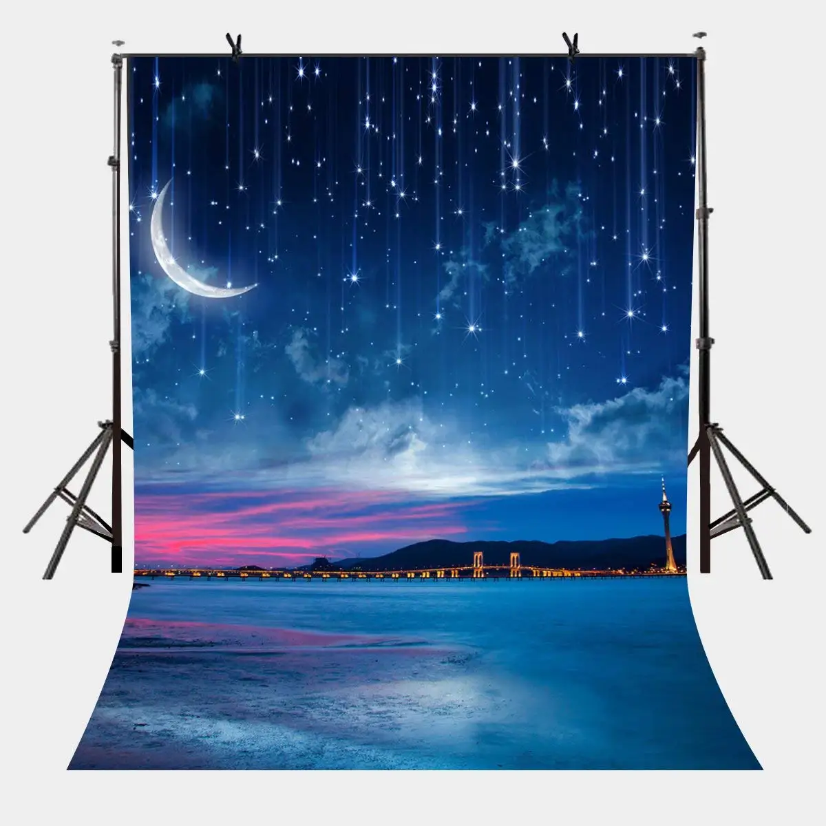 

150x220cm Bridge in The Distance View Backdrop Early Morning Scene Backdrop Navy Blue Background Studio Props