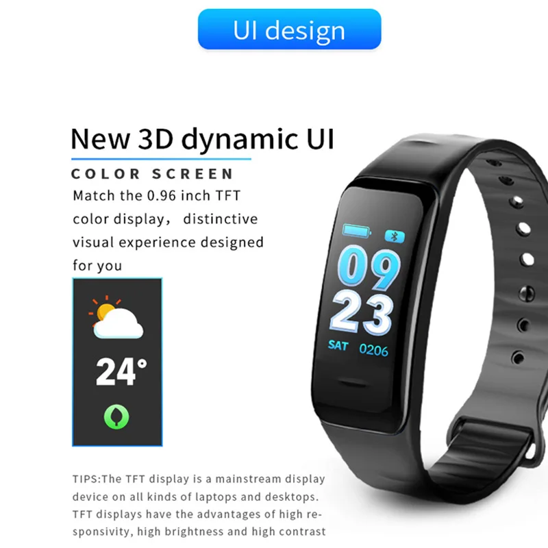 2018 Smart Bracelet C1s Blood Pressure Measurement Color Screen Fitness Bracelet Waterproof GPS Fitness Tracker Smart Band Watch