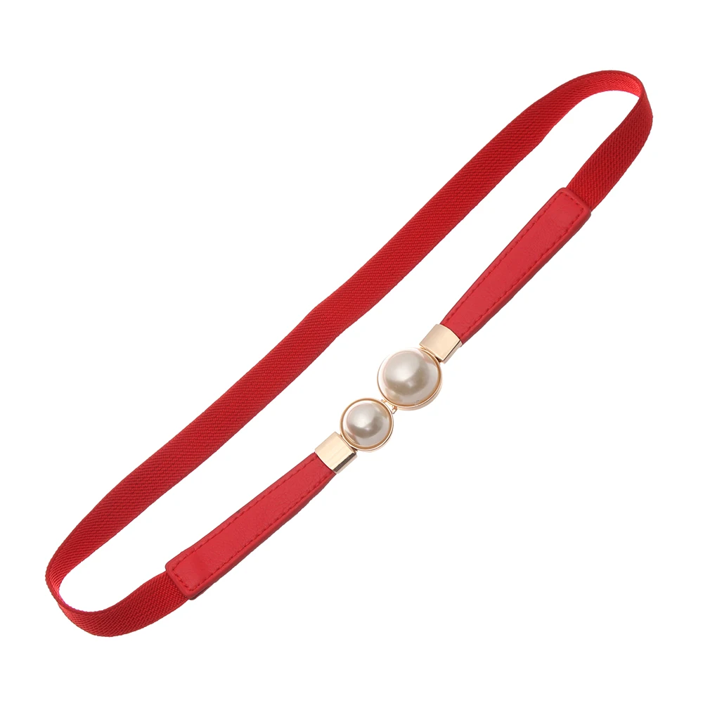 

New Fashion Thin PU Leather Belt Simulated Pearl Elastic Waist Belts Chain Women Dress Skirt Decoration Girls Sweet Gifts