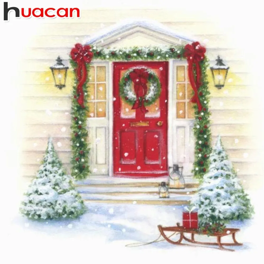 рождественское крыльцо. сказочная новогодняя дверь. новогодняя красная дверь. новогодняя дверь скетч. Richard macneil картины рождество.